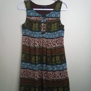 Chris McLaughlin Dress Women 4 Sleeveless Flowing Pattern Green Brown